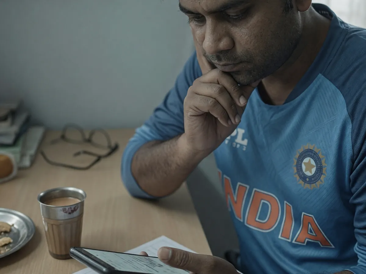 Editorial photograph of a fan reading a printed player form sheet at home
